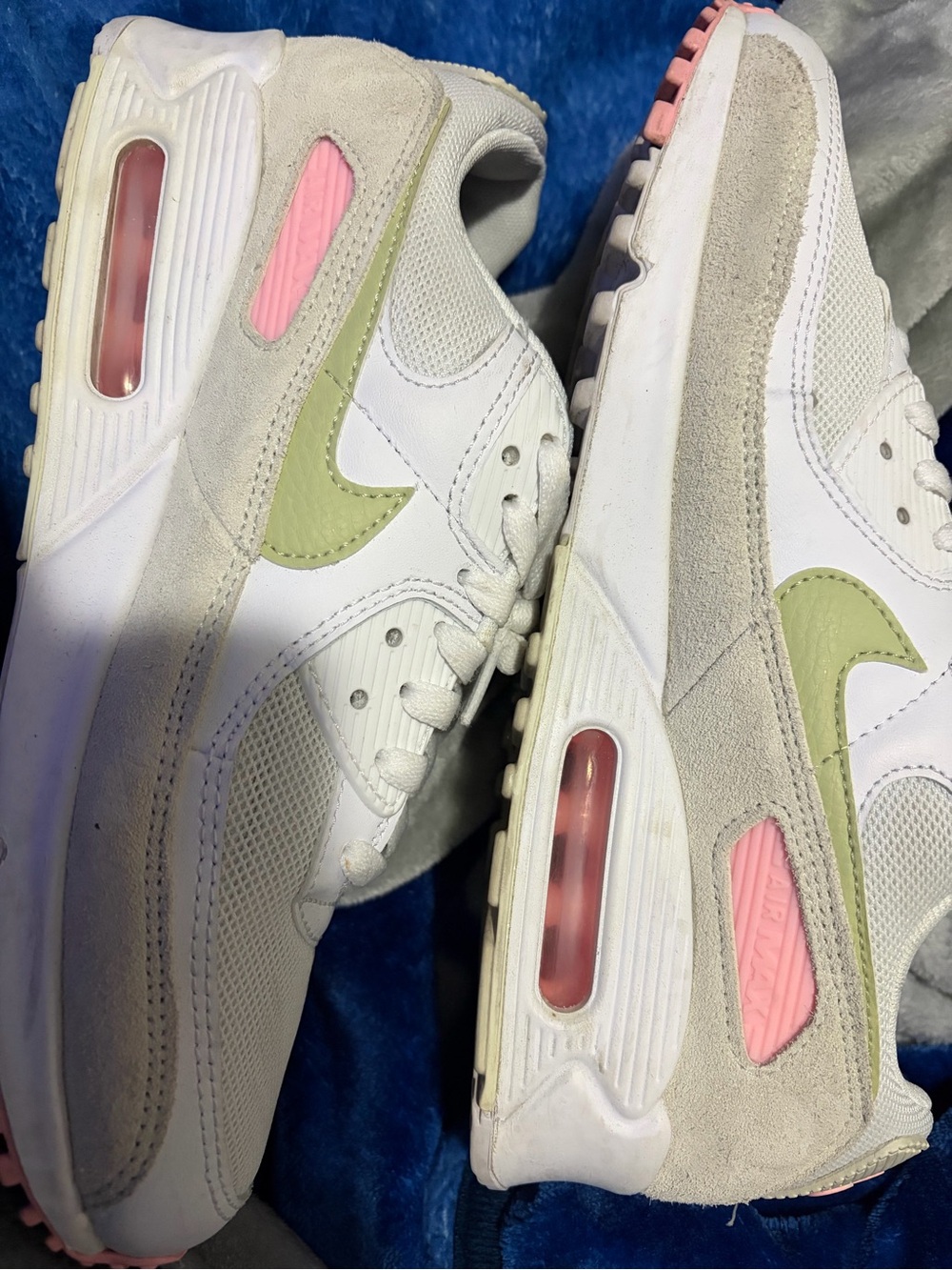 Nike Women's White Sneakers with Pink and Olive Accents